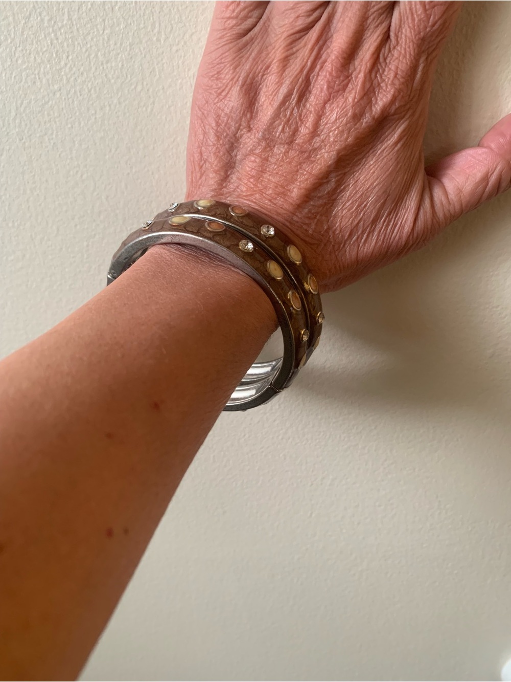 Studded Leather Wrap Bracelet - Brown and Gold